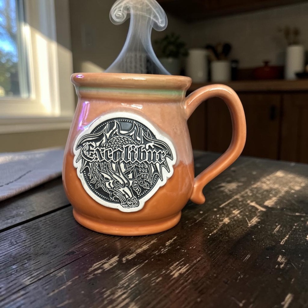 Vintage Excalibur Hotel Casino Las Vegas Dragon Mug Orange Ceramic Souvenir